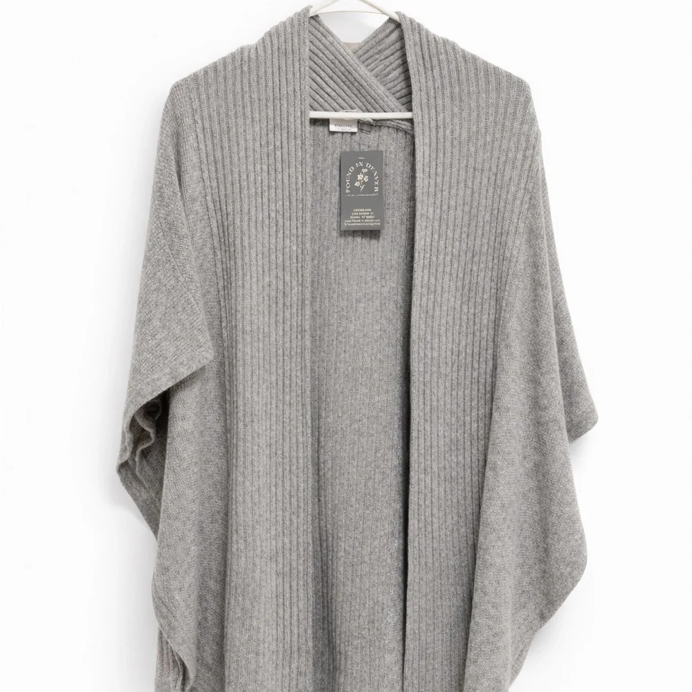 KINROSS Cashmere Luxury Open Front Cardigan Gray Ribbed Wrap